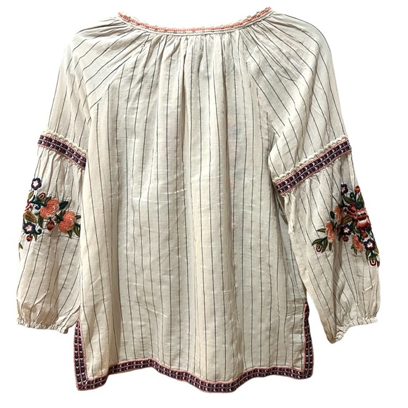 Johnny Was Peasant Blouse Top Boho Cream Embroidered 3/4 Sleeve  SZ S EUC - Picture 7 of 10